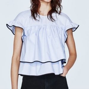 Zara trafaluc Blue Babydoll Ruffle Tiered top